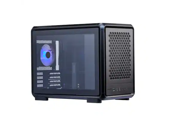 Front. Cooler Master - Cooler Master MasterFrame 400 - mATX Modular Case, ARGB Fan, 390mm GPU, 360mm Radiator, Black - Black.
