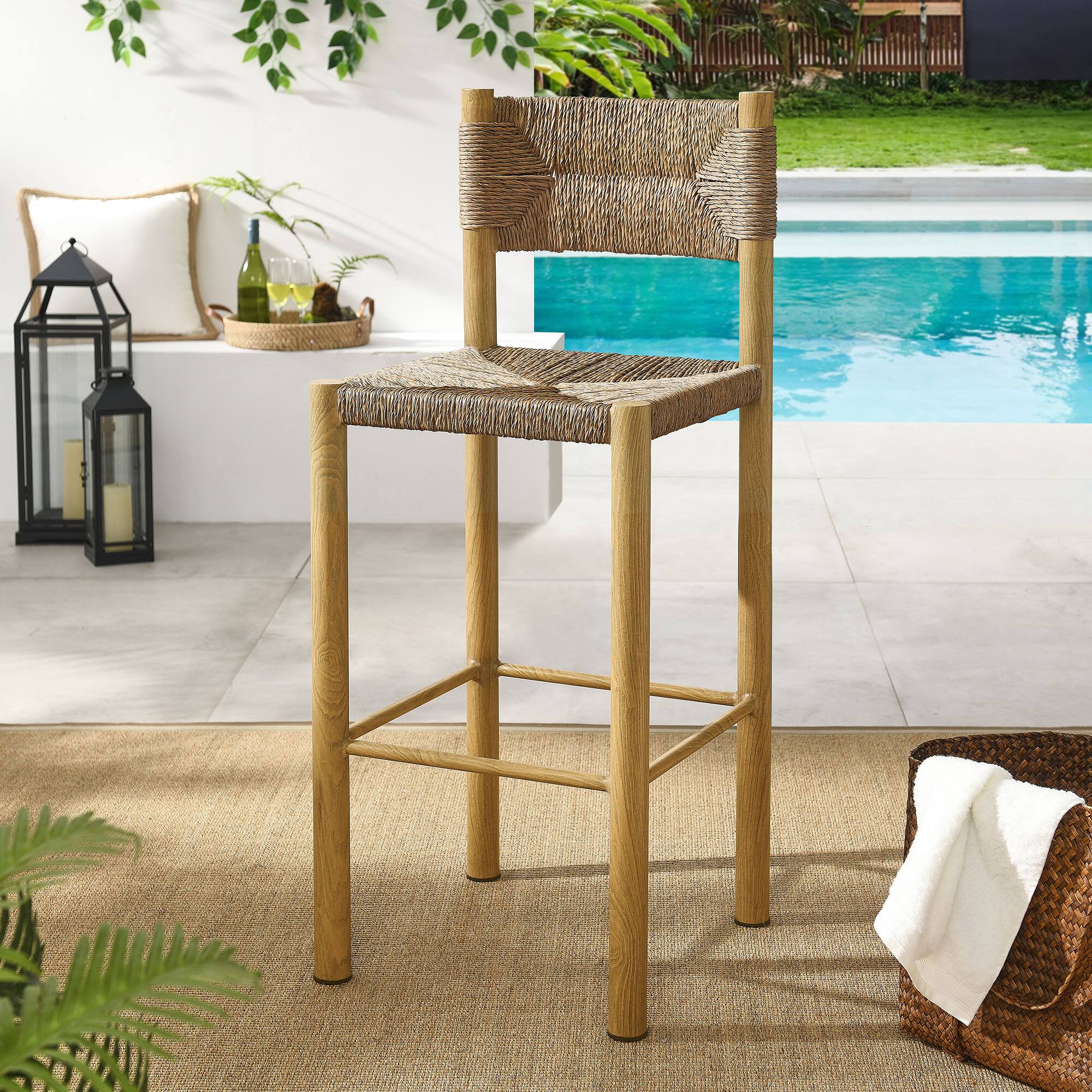 Alt View 1. Modway - Parkland Outdoor Patio Rattan and Aluminum Bar Stools Set of 2 by Modway - Natural.
