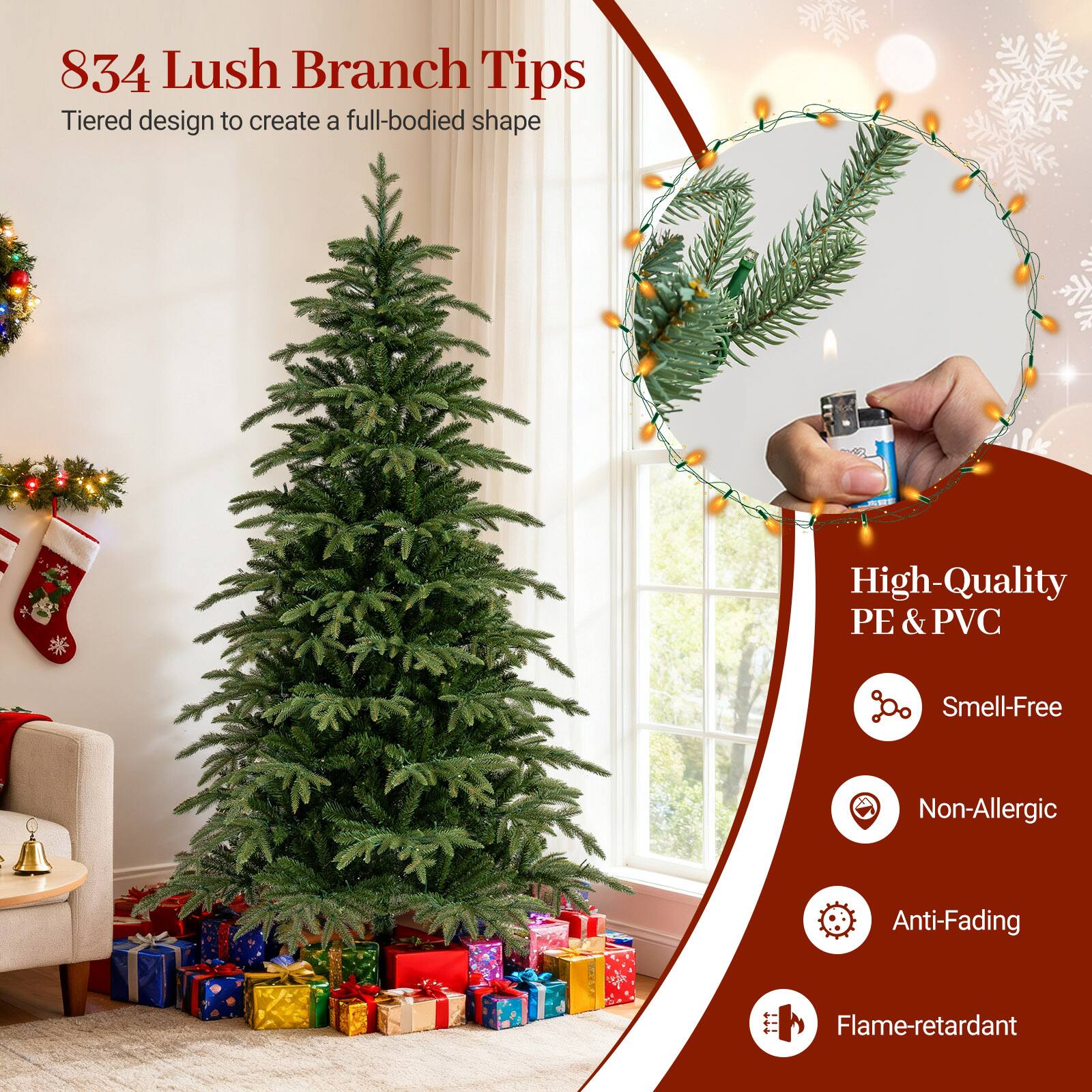 834 Lush Branch Tips  
Tiered design to create a full-bodied shape  

High-Quality PE & PVC  
Smell-Free  
Non-Allergic  
Anti-Fading  
Flame-retardant