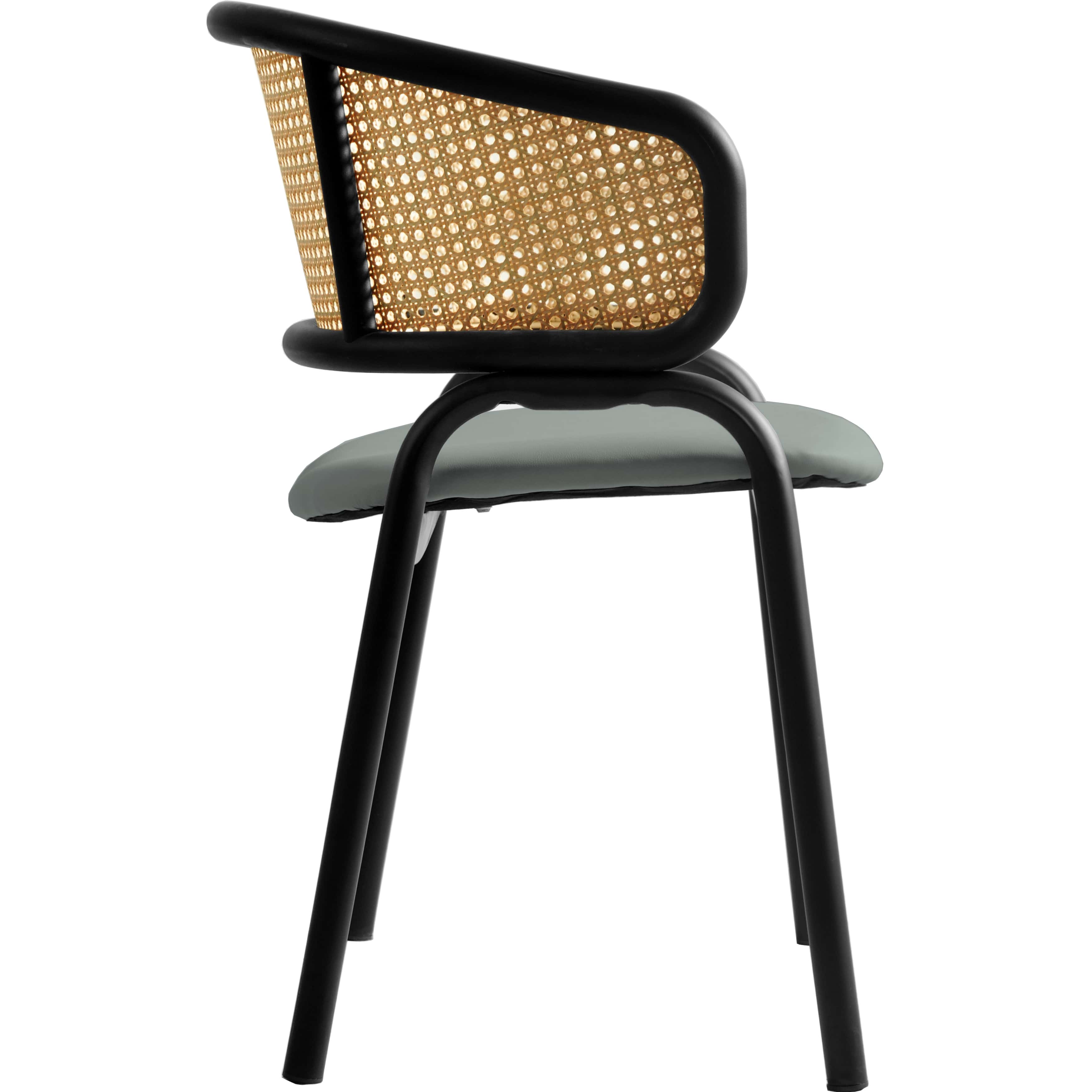Alt View 4. LeisureMod - Ervilla Modern Rattan Dining Chair, Leather Upholstered Kitchen Side Accent Chair with Black Metal Frame - Grey.