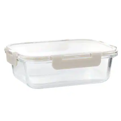 Front. Martha Stewart - Martha Stewart 21 Ounce Rectangular Glass Container with Snap-On Lid in Taupe - Tan.