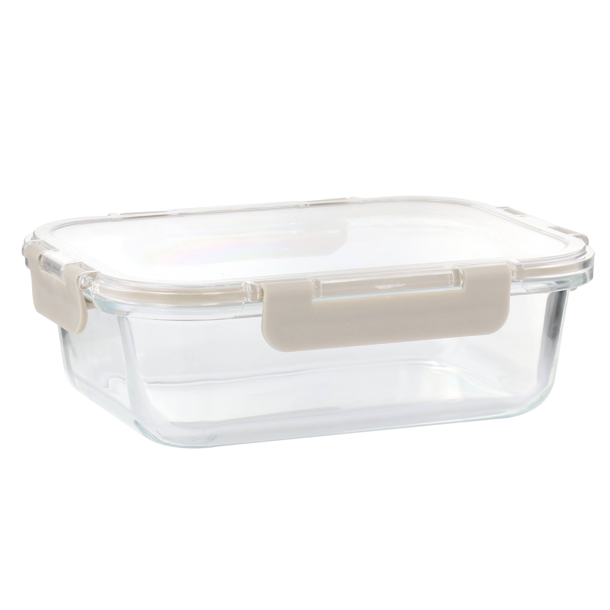 Front. Martha Stewart - Martha Stewart 21 Ounce Rectangular Glass Container with Snap-On Lid in Taupe - Tan.