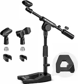 CAHAYA - Mic Stand Desk Adjustable - Boom Arm Desktop Microphone Stand Metal Weighted Base CY001-1
