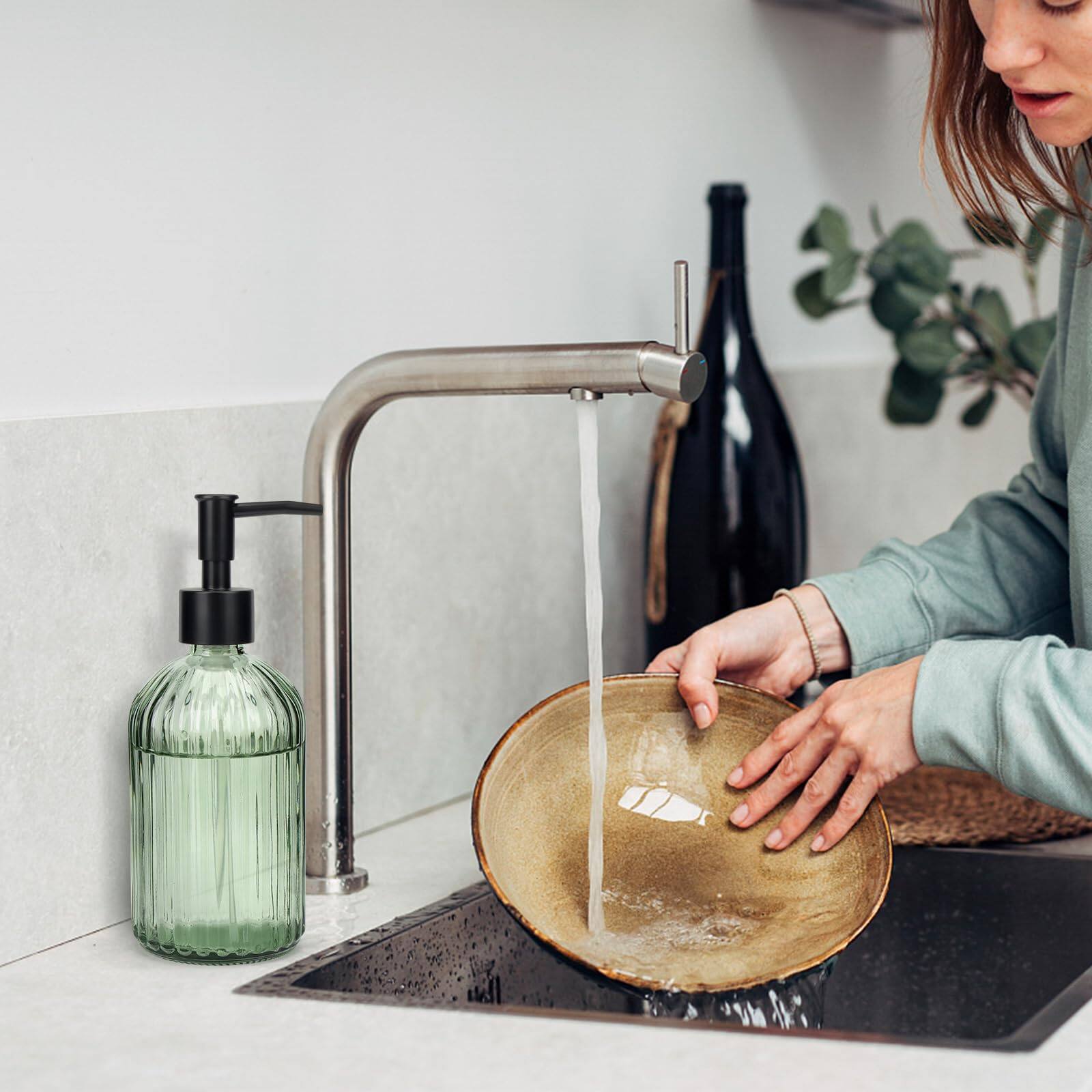 Alt View 9. Dapper Styles - Glass Soap Dispenser With Plastic Pump Liquid Hand Rustproof For Kitchen Bathroom Great Oil Soaps army - Stripe-grey-Plastic Pump.