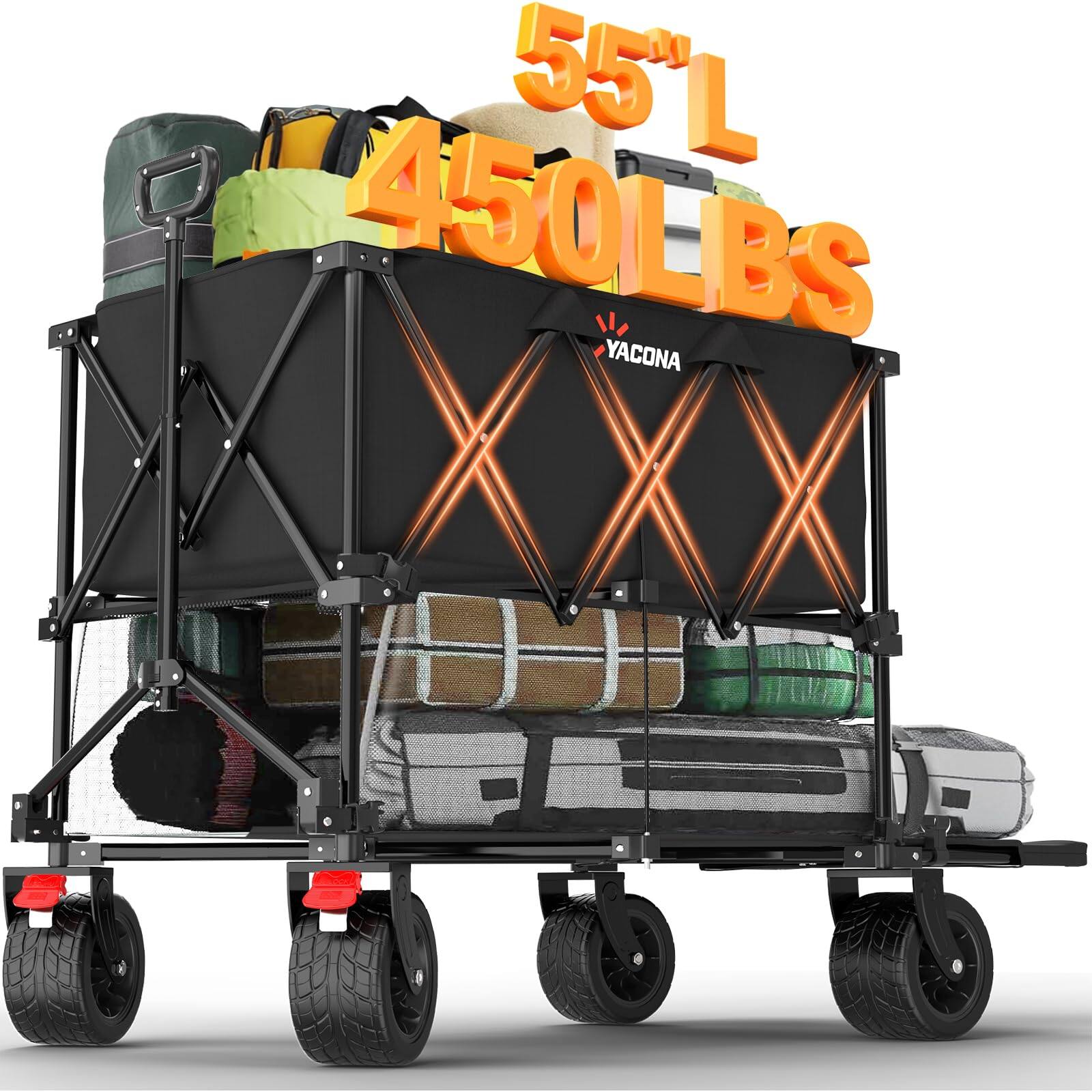 JETRANSPORT - Wagons Carts Foldable Lightweight Portable Utility Shopping Cart With Wheels Folding Grocery Wagon For - Black 400L