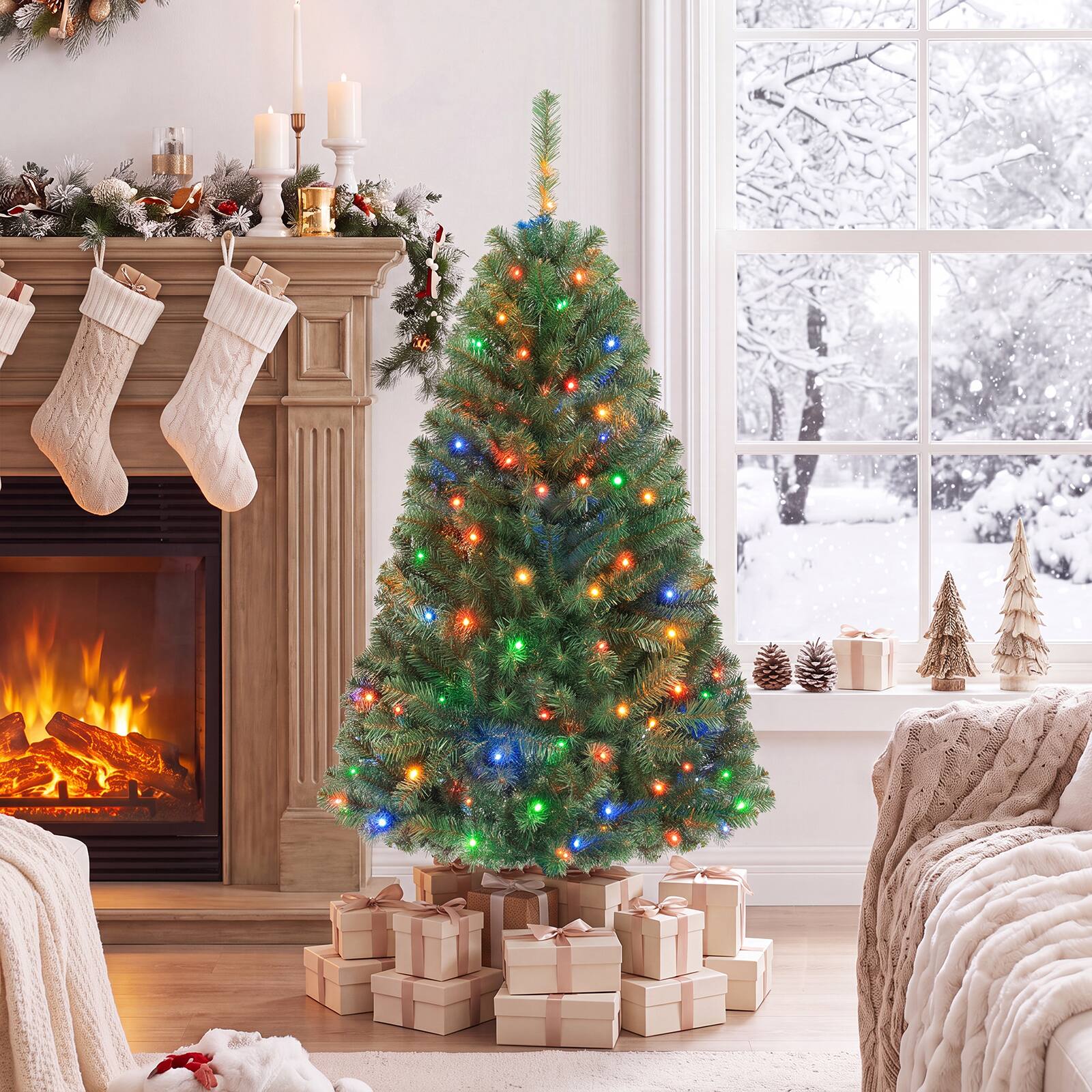 Alt View 1. Gymax - Gymax 4 FT Pre-Lit Artificial Christmas Tree w/296 Dense Branch Tips 100 LED Lights Green - Green.