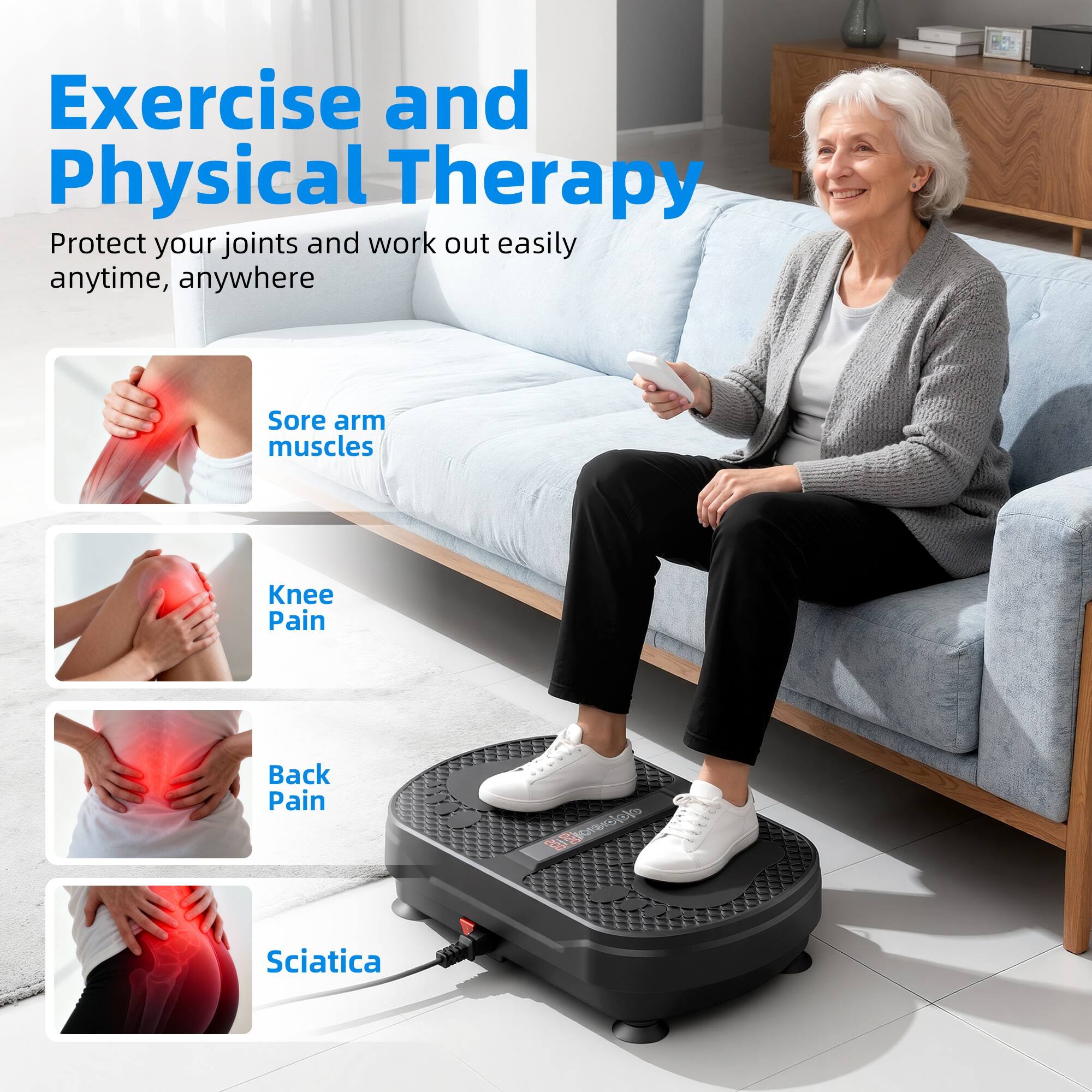 Exercise and Physical Therapy

Protect your joints and work out easily anytime, anywhere

- Sore arm muscles
- Knee Pain
- Back Pain
- Sciatica