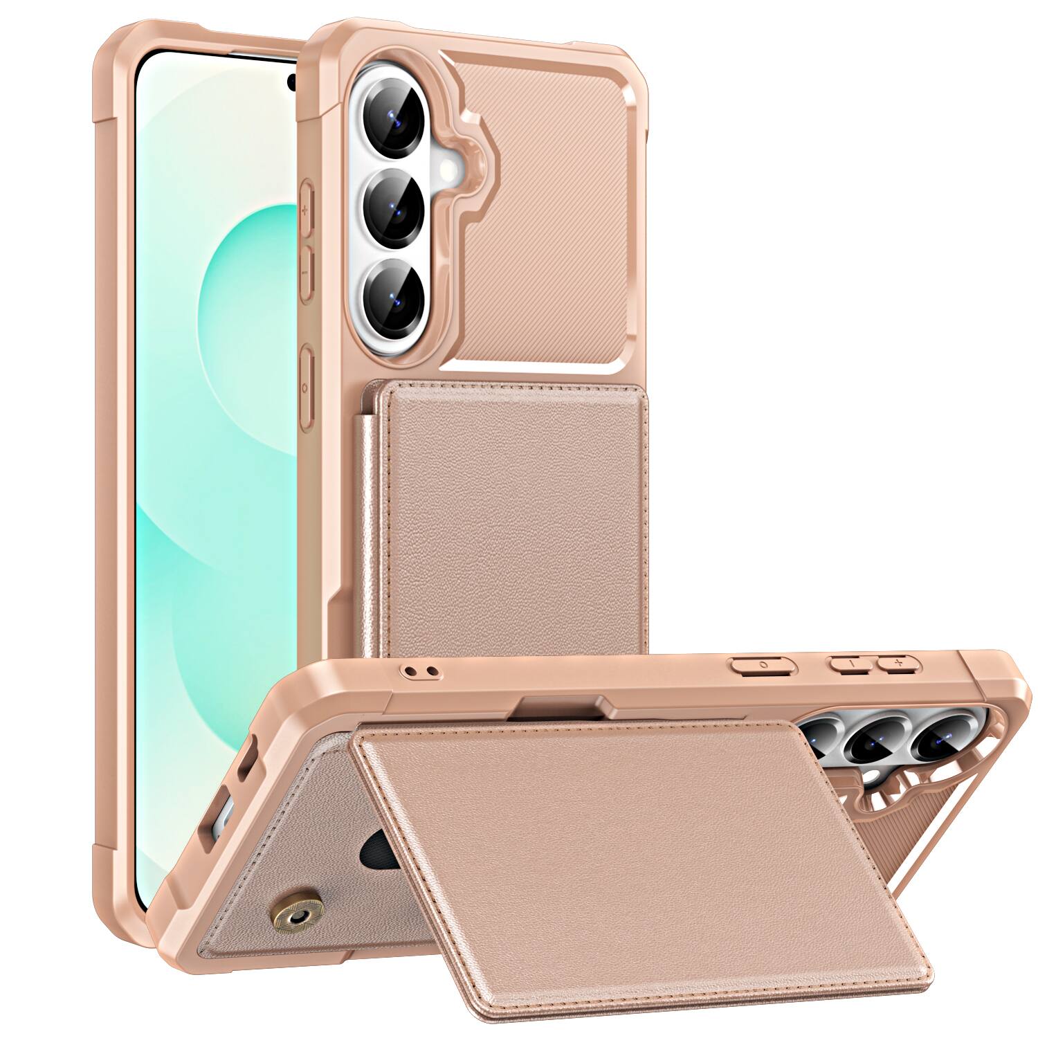 Angle. UUCOVER - Shockproof Wallet Back Case for Samsung Galaxy S26+,Magnetic PU Leather+TPU Card Holder Case Kickstand Cover - Rosegold.