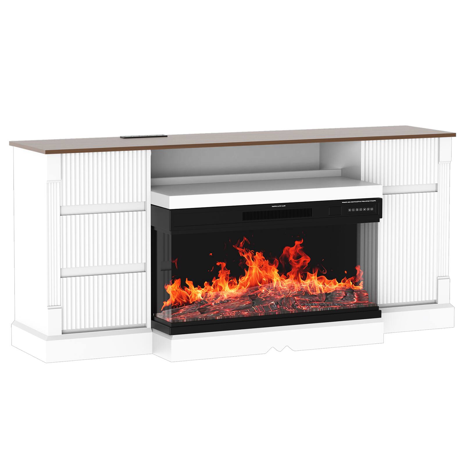 Alt View 7. Chateau Abodes - 70" Modern 3-Sided Glass TV Stand with Electric Fireplace for up to 80" TVs, LED Lights, Storage & Drawers - White.