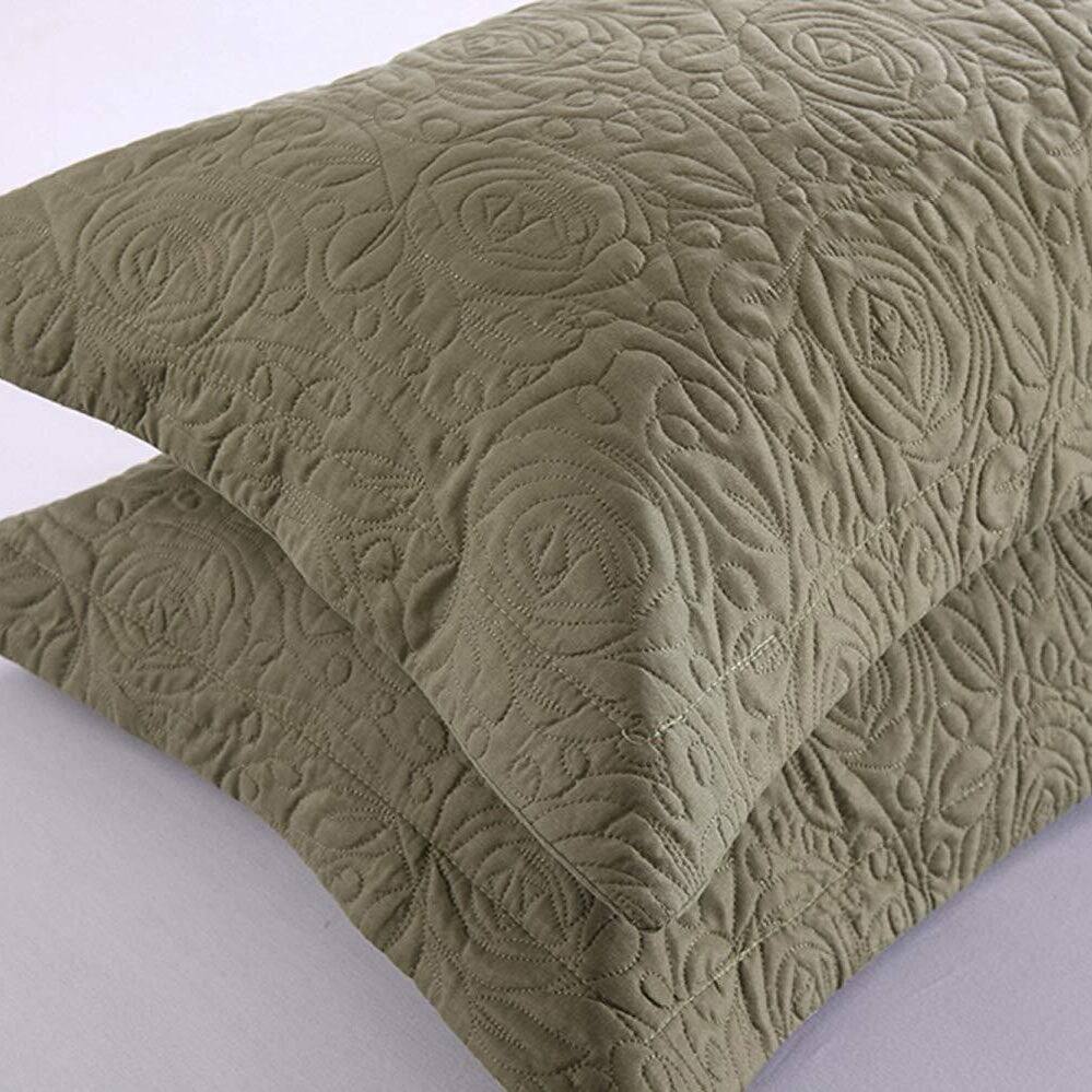 Angle. MarCielo - 2-Pack Embroidered Solid Color Pillow Shams Polyester - Sage.