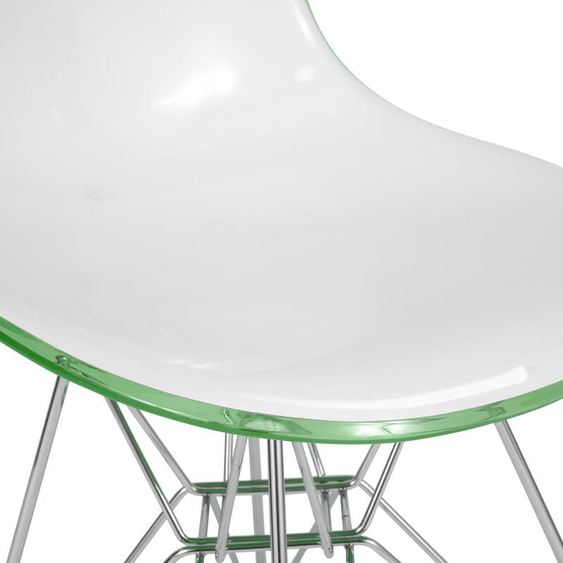 Alt View 2. LeisureMod - Cresco Modern Acrylic Dining Chair, Ergonomic Curved Seat with Chrome Eiffel Base - White Green.