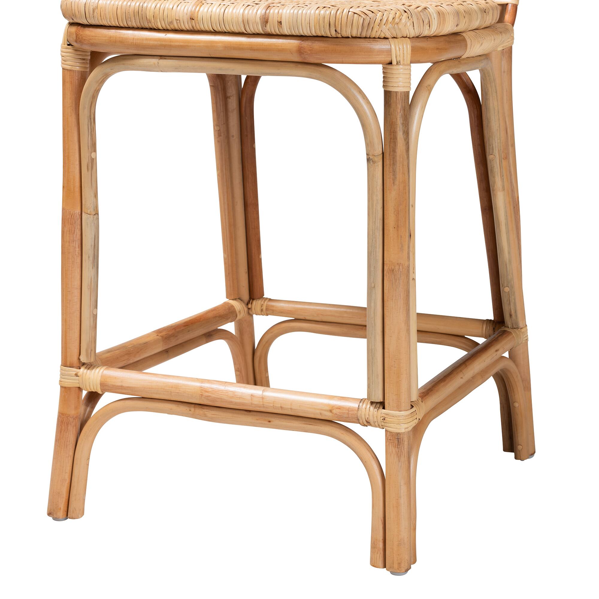 Alt View 2. bali & pari - Adrena Modern Bohemian Natural Rattan Counter Stool - Natural Brown.