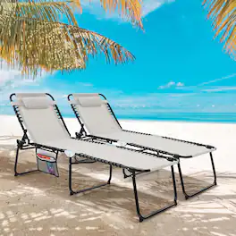 Costway - 2 PCS Folding Chaise Lounge Chair Portable Sun Lounger with Adjustable Backrest - Gray