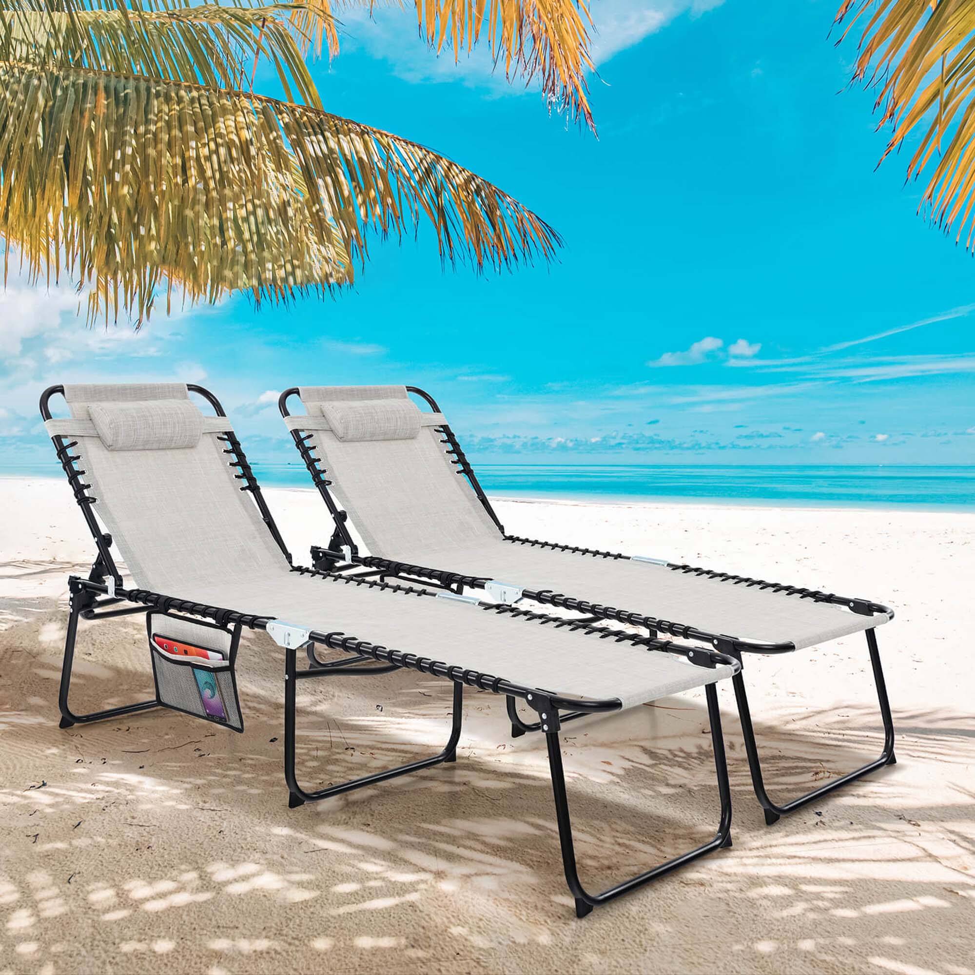 Alt View 1. Costway - Costway 2 PCS Folding Chaise Lounge Chair Portable Sun Lounger with Adjustable Backrest - Grey.