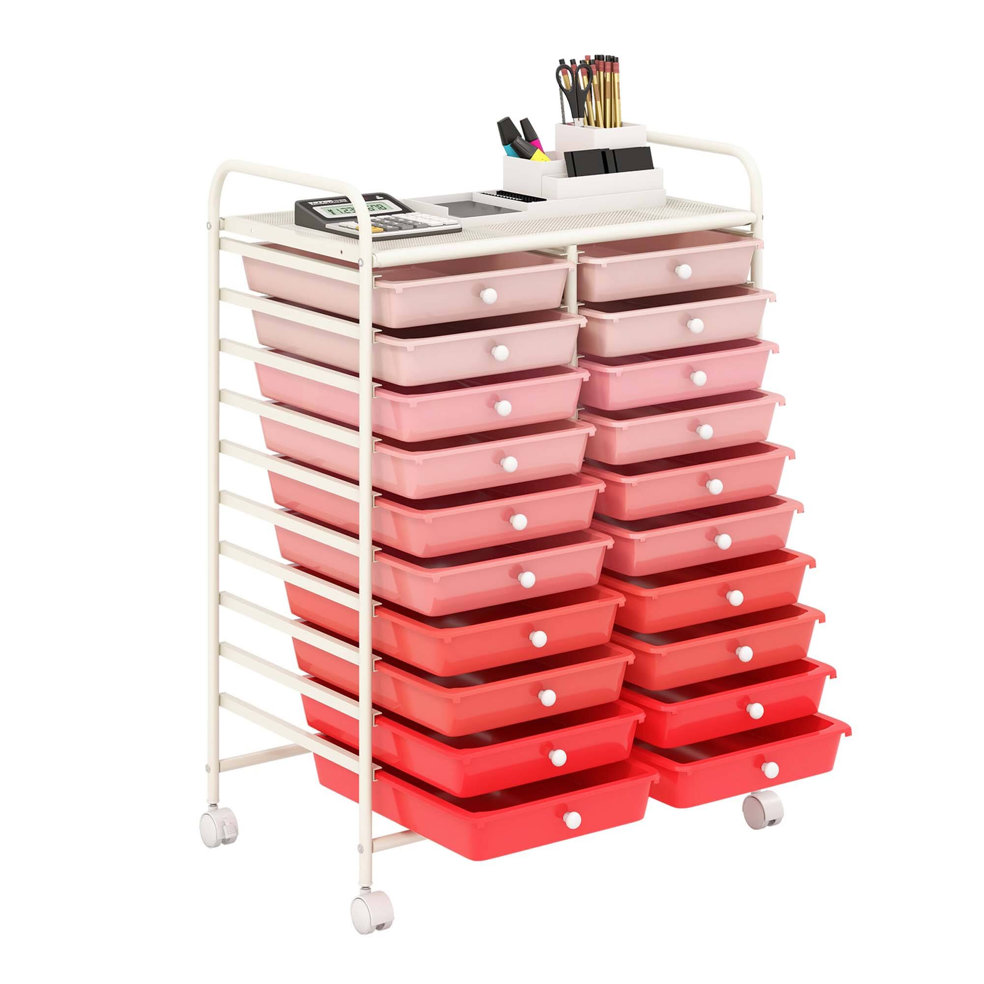 Alt View 1. Costway - 20 Drawers Rolling Storage Cart Art Craft Organizer on Wheels Multipurpose - Gradient Pink.