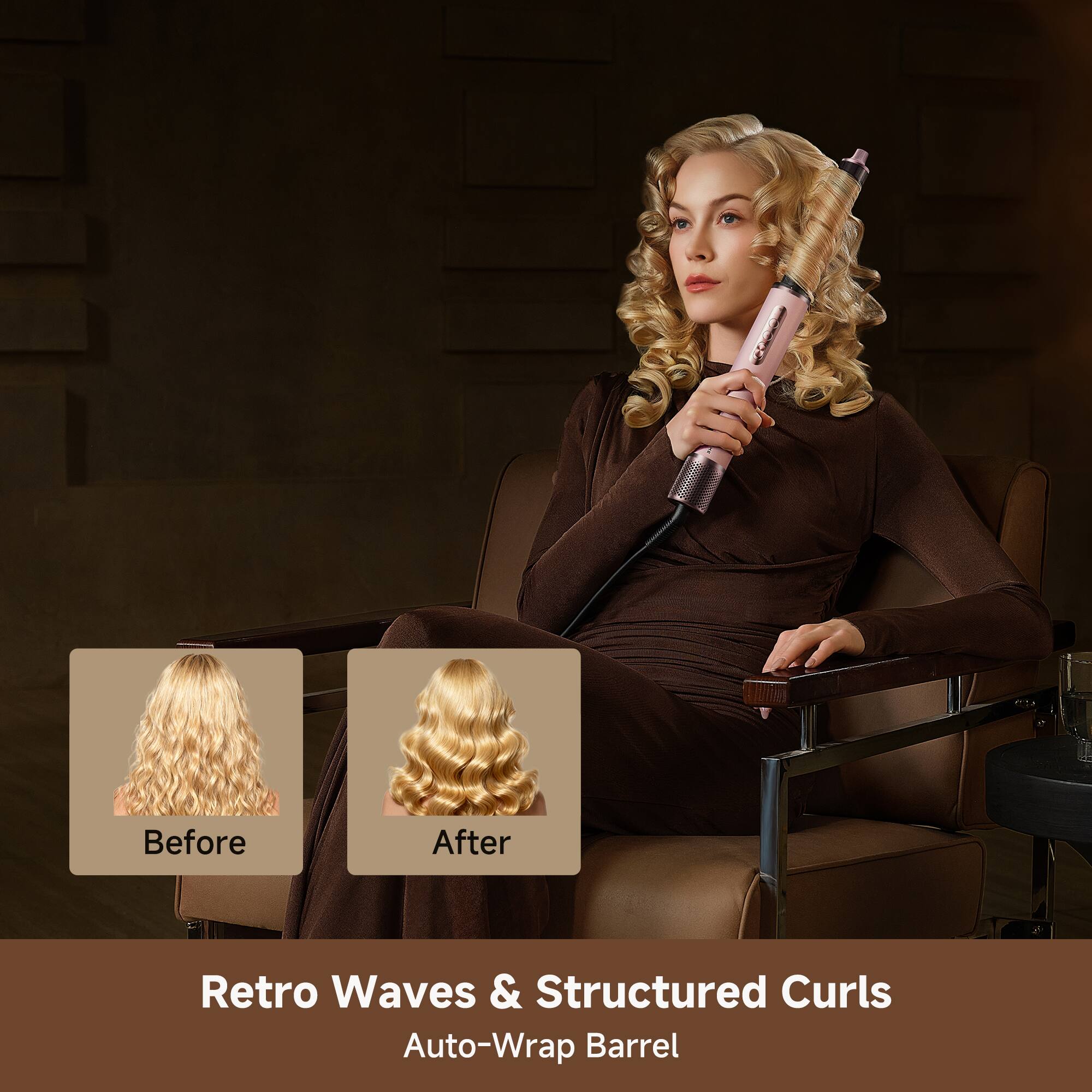 Before After Retro Waves & Structured Curls Auto-Wrap Barrel
