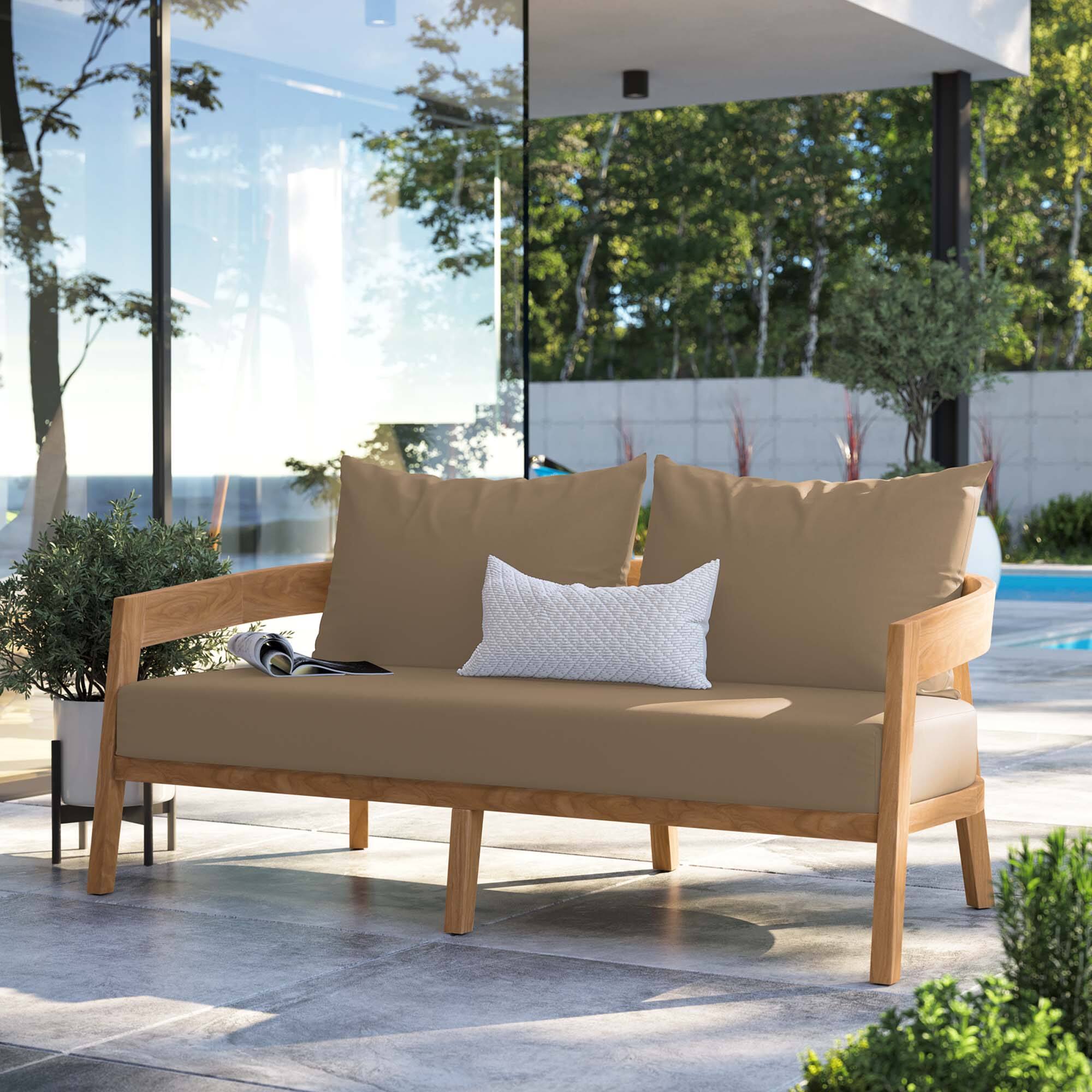 Front. Modway - Brisbane Teak Wood Outdoor Patio Loveseat by Modway - Natural Light Brown.