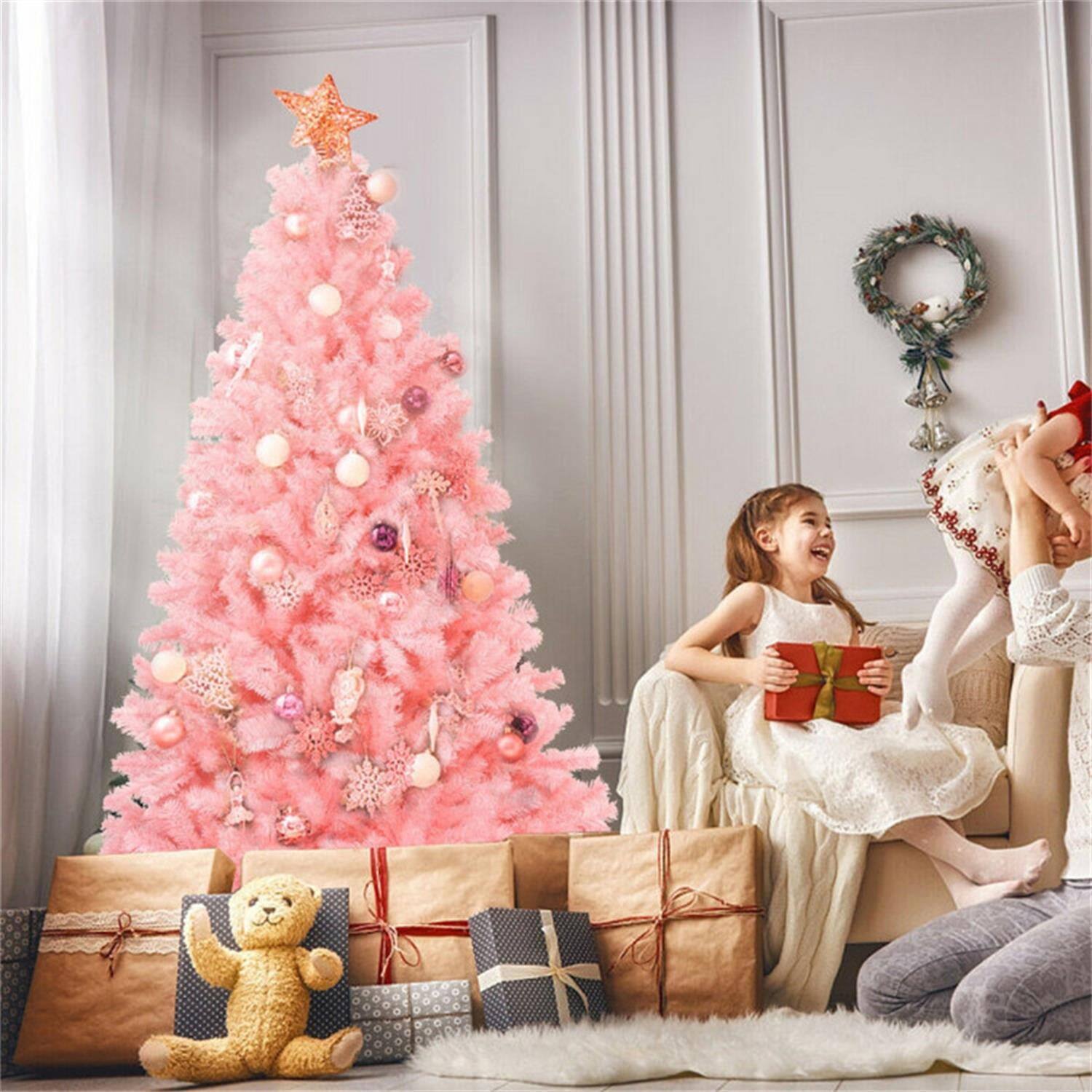 Alt View 6. Pefilos - 6ft Festive Christmas Tree with 1036 Tips, Vibrant Branches for Holiday Cheer, Quality Tips for Maximum Fullness - Pink.
