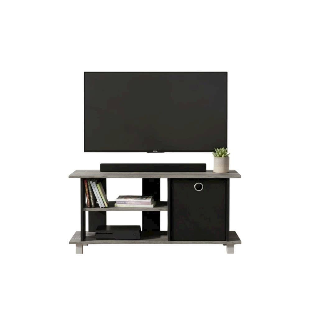 Alt View 3. FurniFact - TV Stand with Bin Drawers in Oak and Black Finish for Modern Living Spaces - Brown.