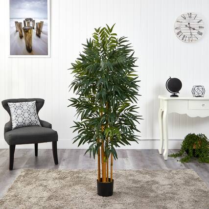 Front. BreeBe - 5' Phoenix Palm Artificial tree with Natural Trunk - Green.