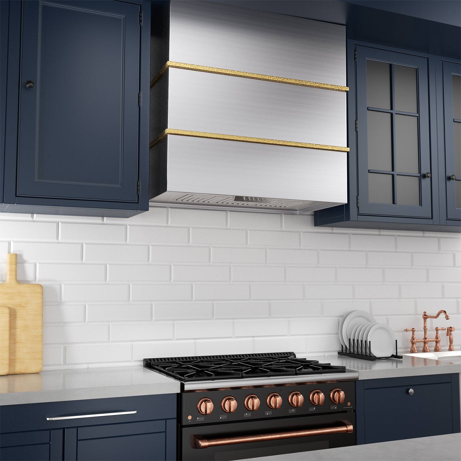 Alt View 5. Akicon - Akicon 30 in. 600 CFM Ducted Wall Mount Range Hood with LED Lights and Charcoal Filter, in Stainless Steel with Gold - Stainless steel with Gold.