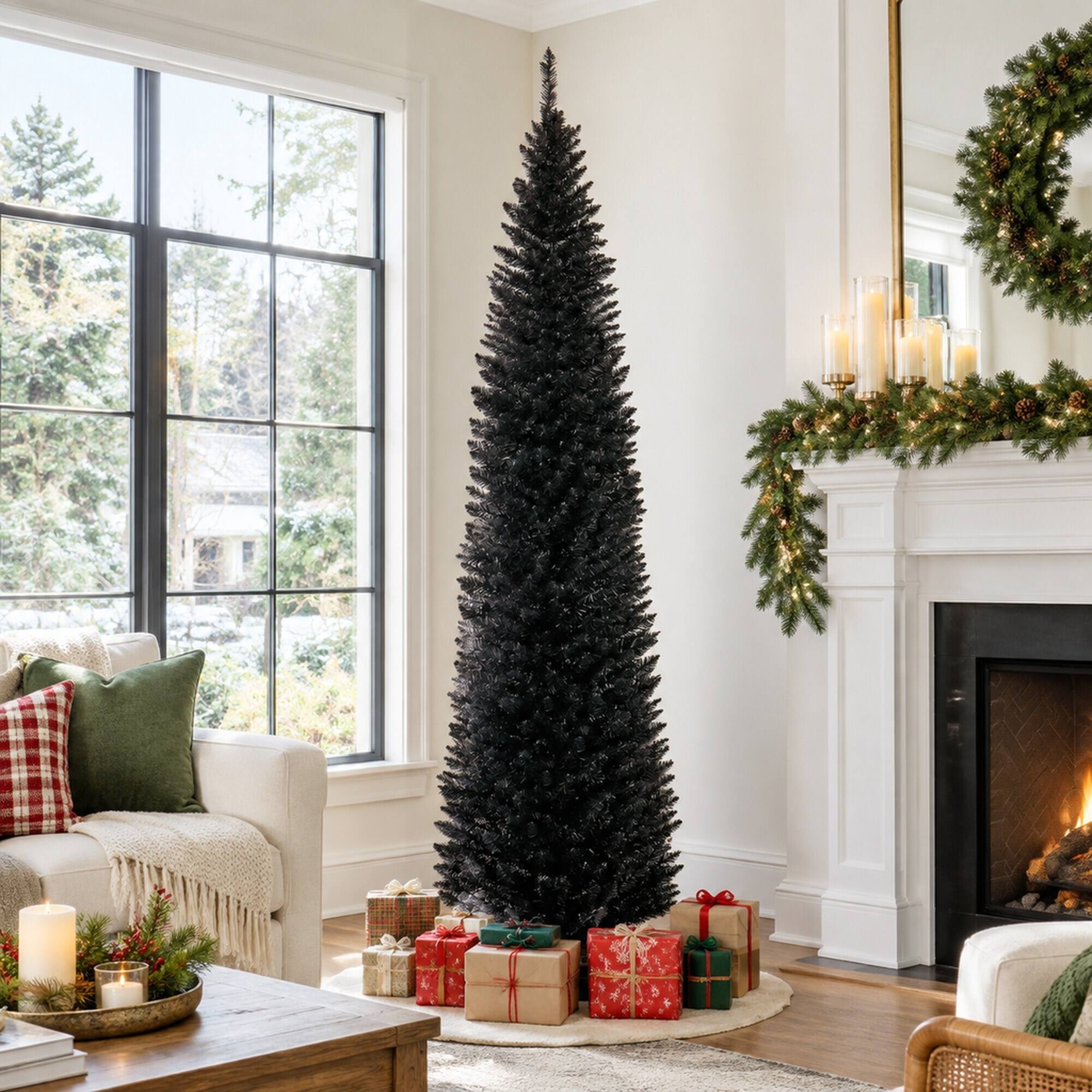 RYHNUYNE 8 Ft Slim Pencil Artificial Christmas Tree With 618 Realistic ...