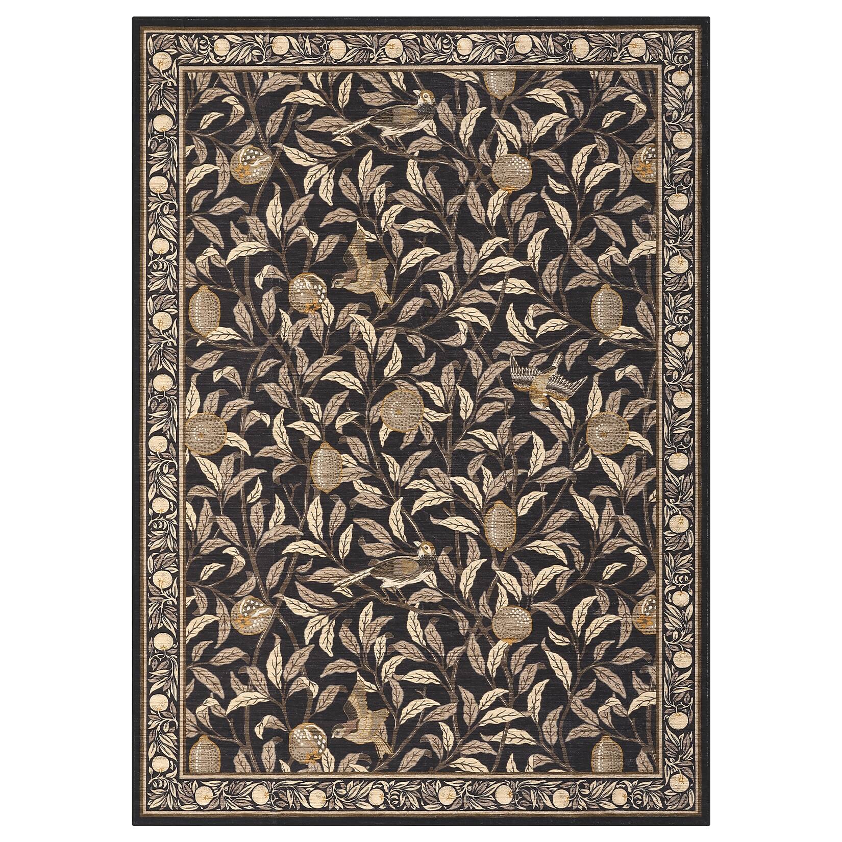 Front. GAOMON - Pastoral Floral Area Rug Non Slip Foldable Vacuum Clean Non Shedding Floor Cover for Living Room Bedroom Hallway - Brown.