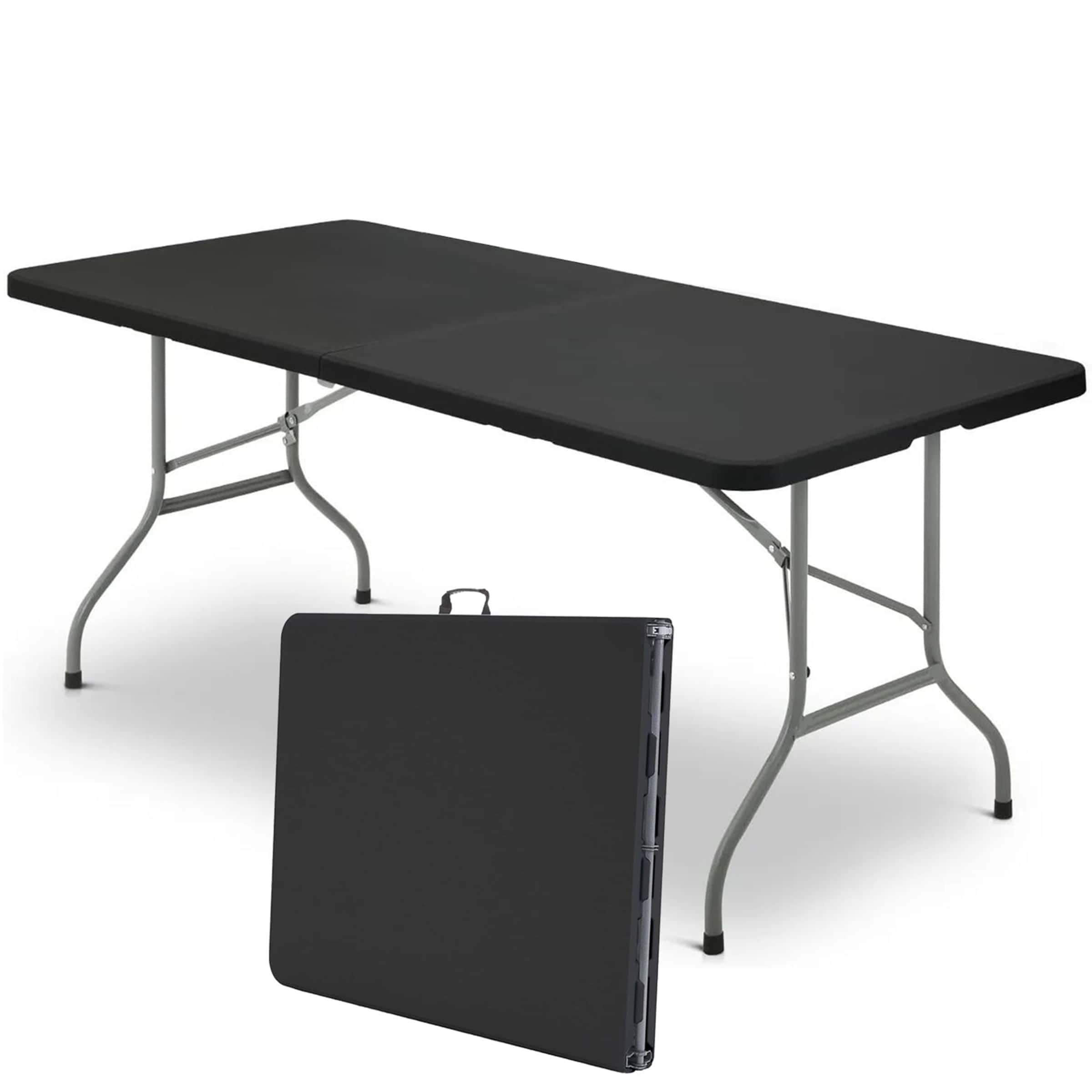 Sugift - 6 ft Folding Table Portable Fold-in-Half Table - Black