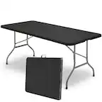 Front. Sugift - 6 ft Folding Table Portable Fold-in-Half Table - Black.