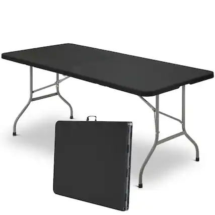 Front. Sugift - 6 ft Folding Table Portable Fold-in-Half Table - Black.