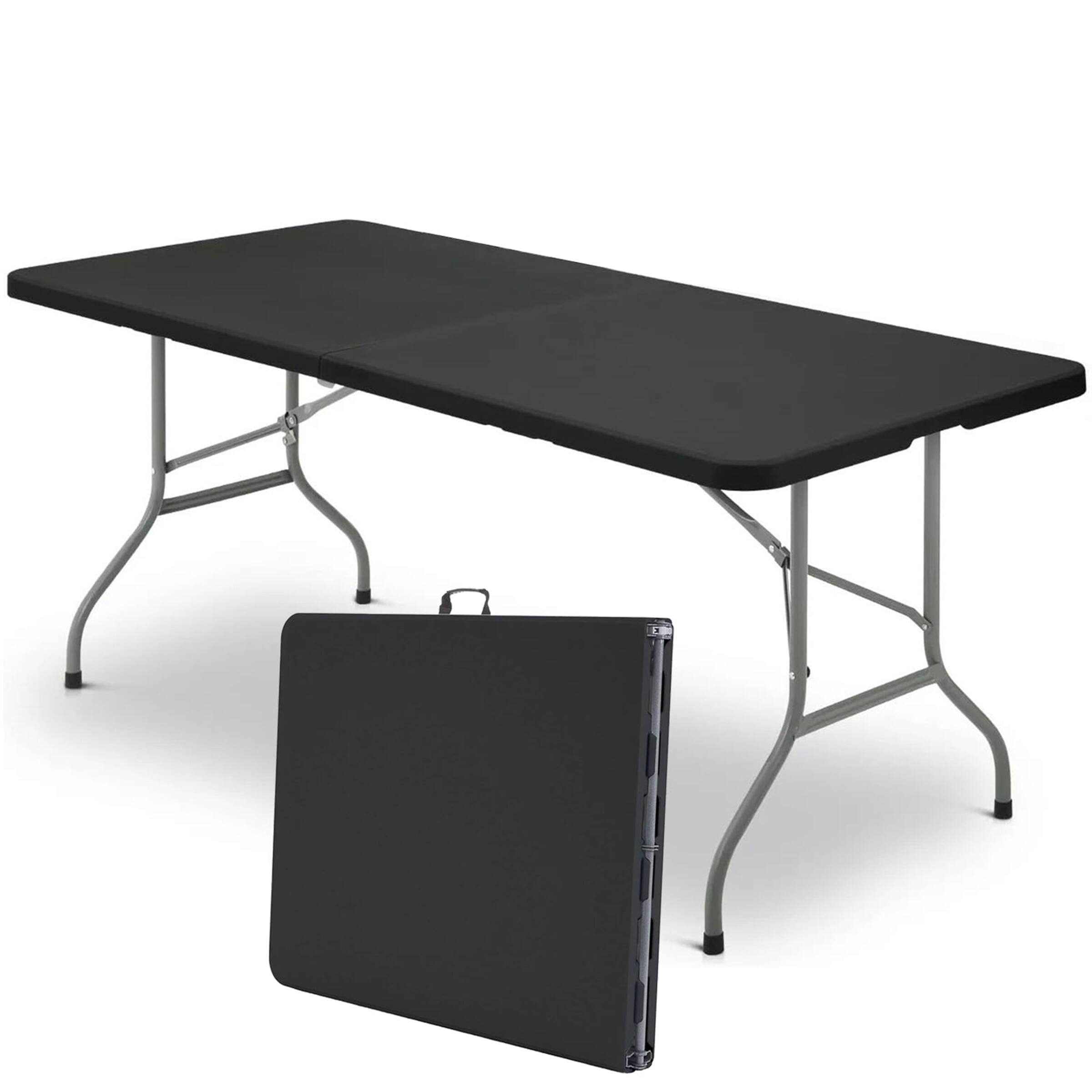 Front. Sugift - 6 ft  Folding Table Portable Fold-in-Half Table - Black.