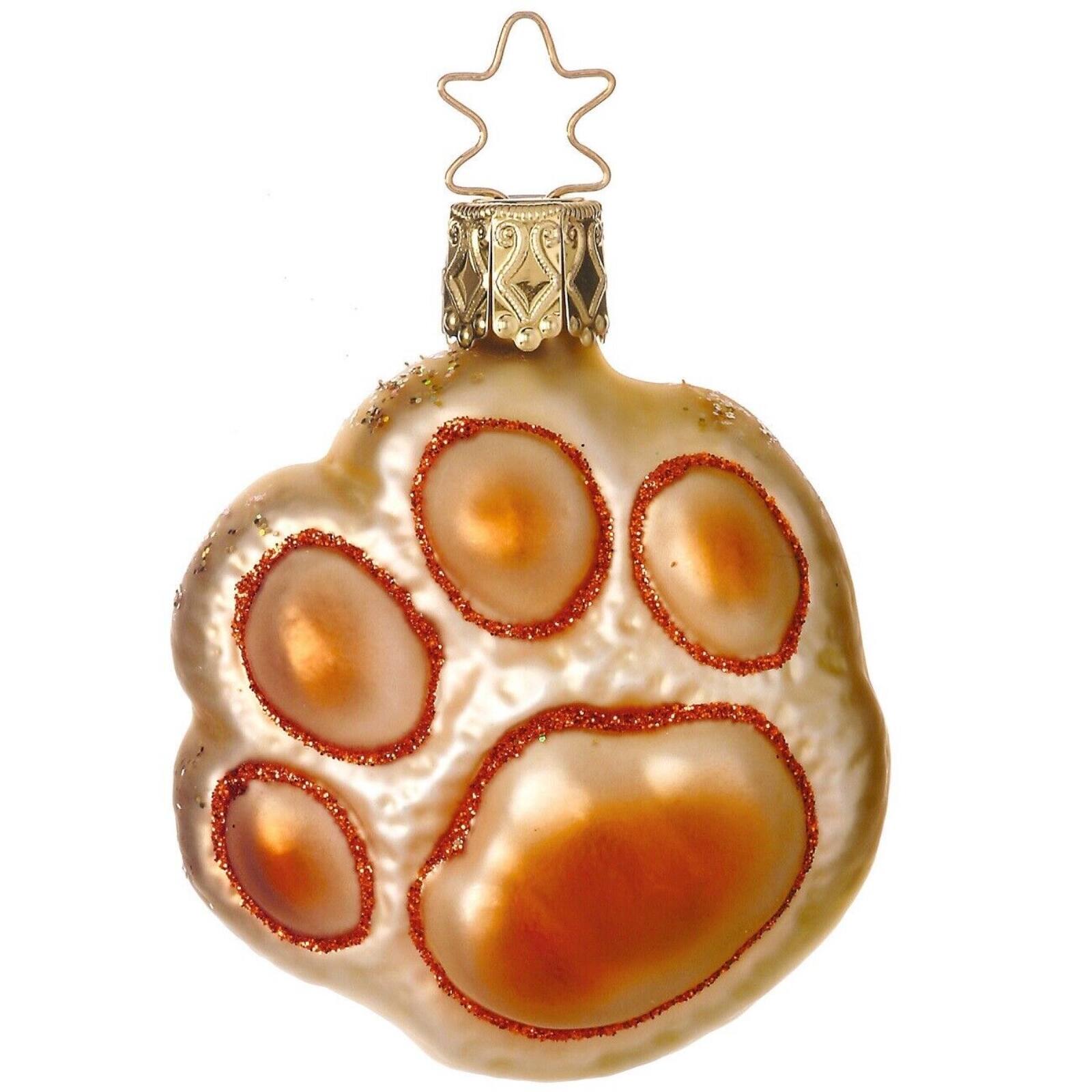 Inge Glas - Brown Paw Print German Glass Christmas Ornament FREE BOX 2.6 Inch - Green