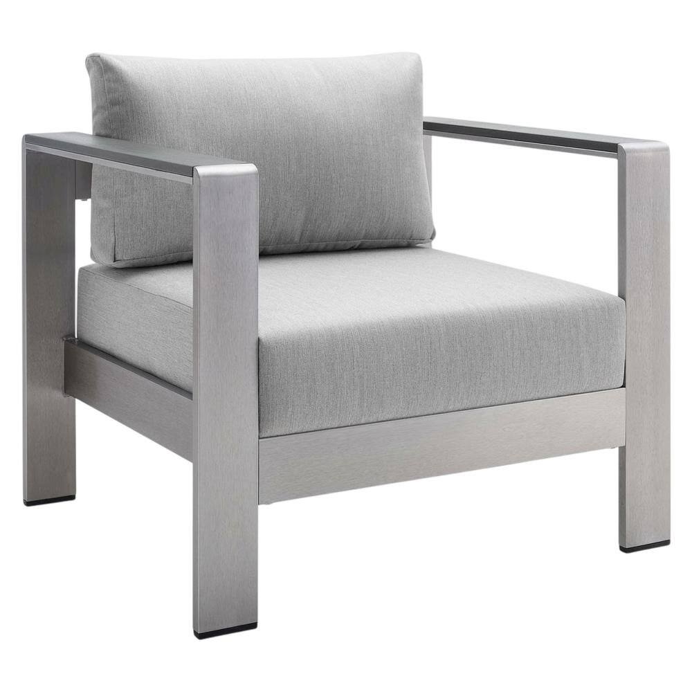 Front. Outdoor Escape - Aluminum Fabric Outdoor Patio Armchair With Cushioned Seating - Gray.