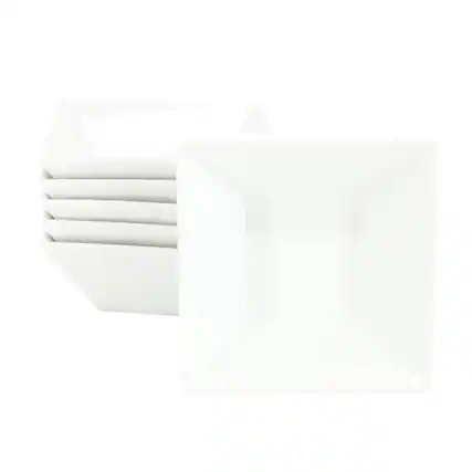 Front. Our Table - Our Table Simply White 6 Piece 26 Ounce Fine Ceramic Square Soup Bowl Set in White - White.