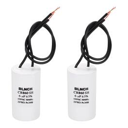 Unique Bargains - 2pcs 6uF CBB60 Running Capacitor, AC 450V 2 Wire for Air Compressor, Washing Machine, Refrigerator, Air Conditioner - White