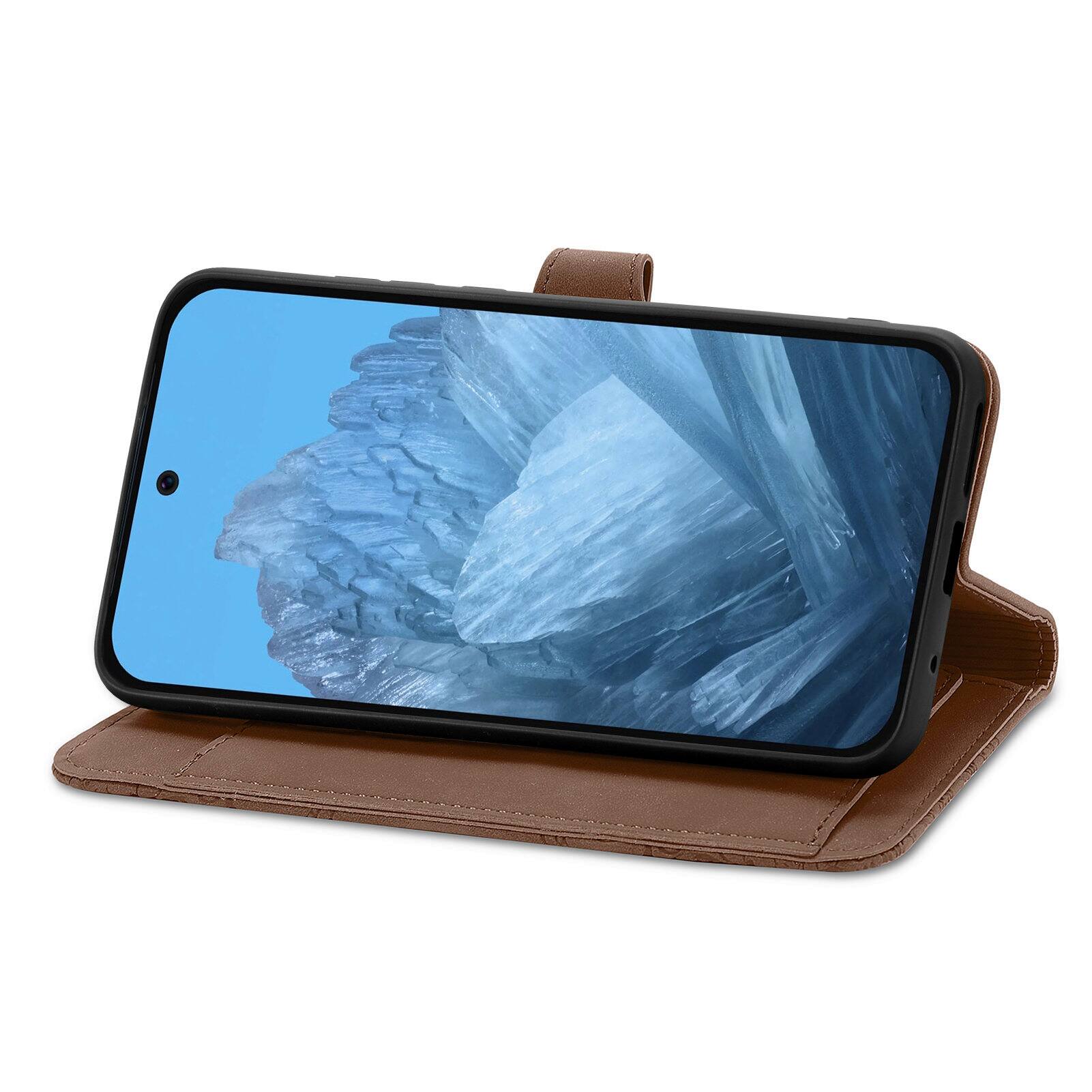 Alt View 2. Dteck - for Google Pixel 10 Pro XL/9 Pro XL Wallet Case,Shockproof PU Leather Card Holder Cover with Zipper Pocket & Wrist Strap - Brown.