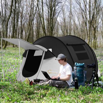 Front. Resenkos - 2-3 Person Pop Up Tent with Porch and Carry Bag, 3000mm Waterproof, for Camping, Hiking, Black, Durable for Outdoor Use - Black.