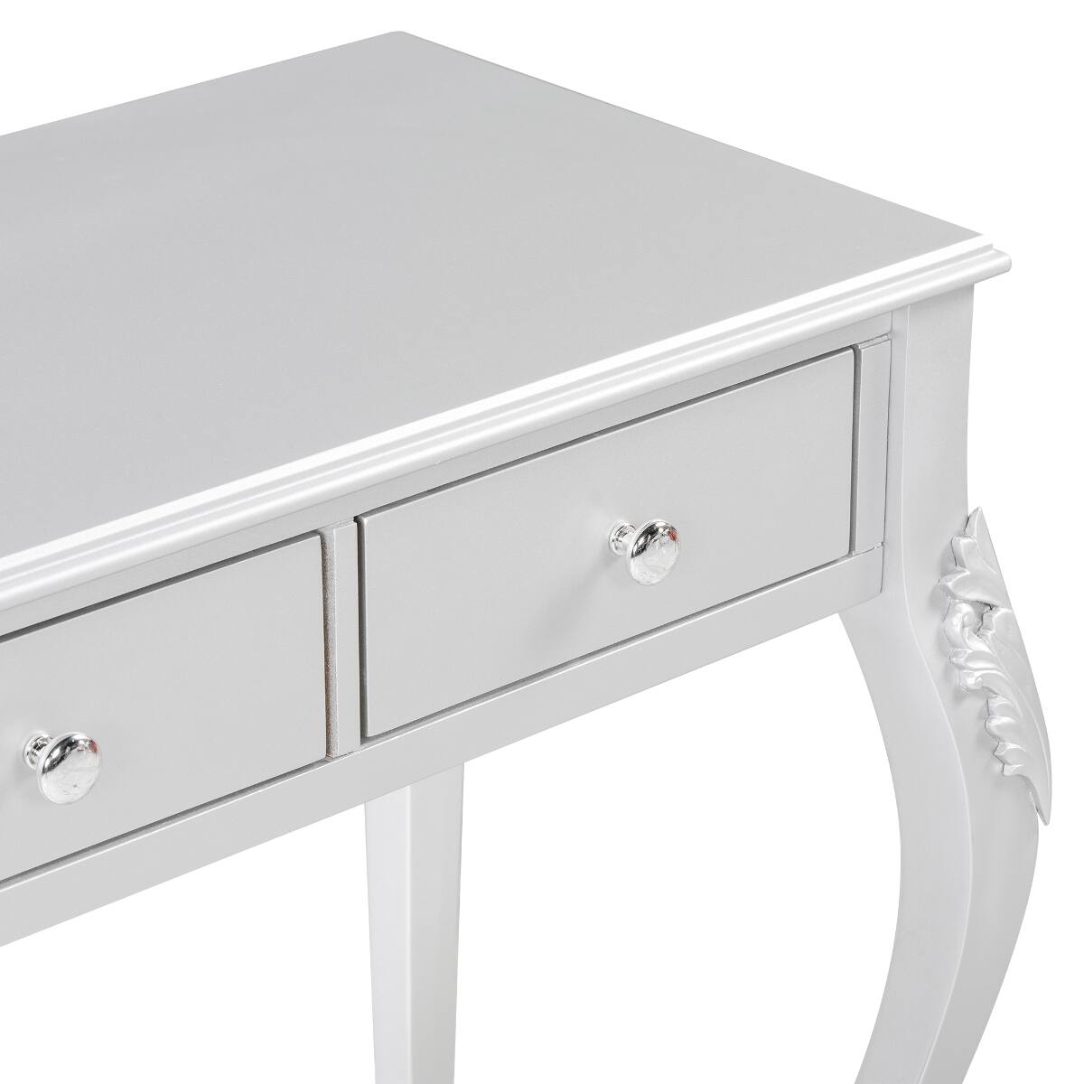 Alt View 7. Loheer - Loheer Silver Makeup Vanity Table with Large Oval Mirror and Three Drawers - Silver.