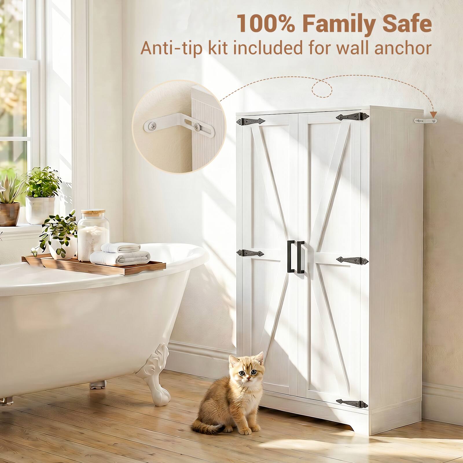 100% Family Safe  
Anti-tip kit included for wall anchor