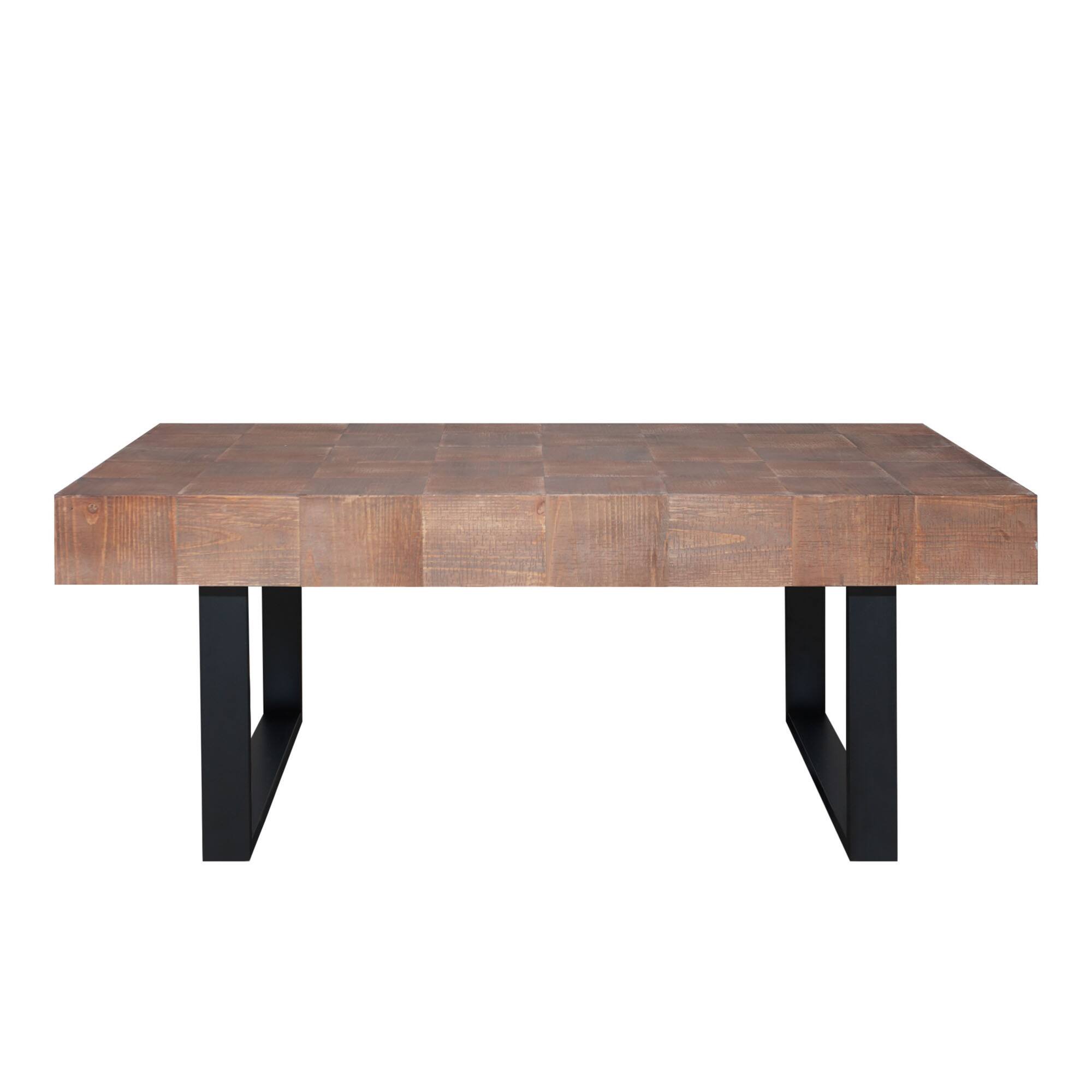 Left. GOODSILO - Handcrafted Rustic Industrial Coffee Table with Metal Legs and Parquet-Style Wood Surface - Multi.