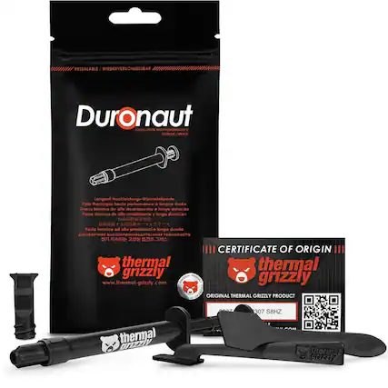 RESEALABLE / WIEDERVERSCHLIESSBAR
Duronaut
LONG-TERM HIGH-PERFORMANCE THERMAL GREASE
Pâte thermique haute performance à longue durée
Grasa térmica de alto rendimiento y larga duración
Pasta termica ad alta prestazioni e lunga durata
Langzeit Hochleistungs-Wärmeleitpaste
Pasta termica de alto rendimiento y larga duración
Pasta termica de alto rendimiento e larga duración
Pasta termica de alto rendimiento e lunga durata
CERTIFICATE OF ORIGIN
thermal grizzly
ORIGINAL THERMAL GRIZZLY PRODUCT
www.thermal-grizzly.com
307 S8HZ