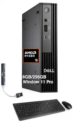 Dell - Pro Micro Mini Desktop (Ryzen 5 8500GE, 8GB, 256GB SSD, AMD Radeon 740M, WiFi 6, Win 11 Pro) w/USB Hub - Black