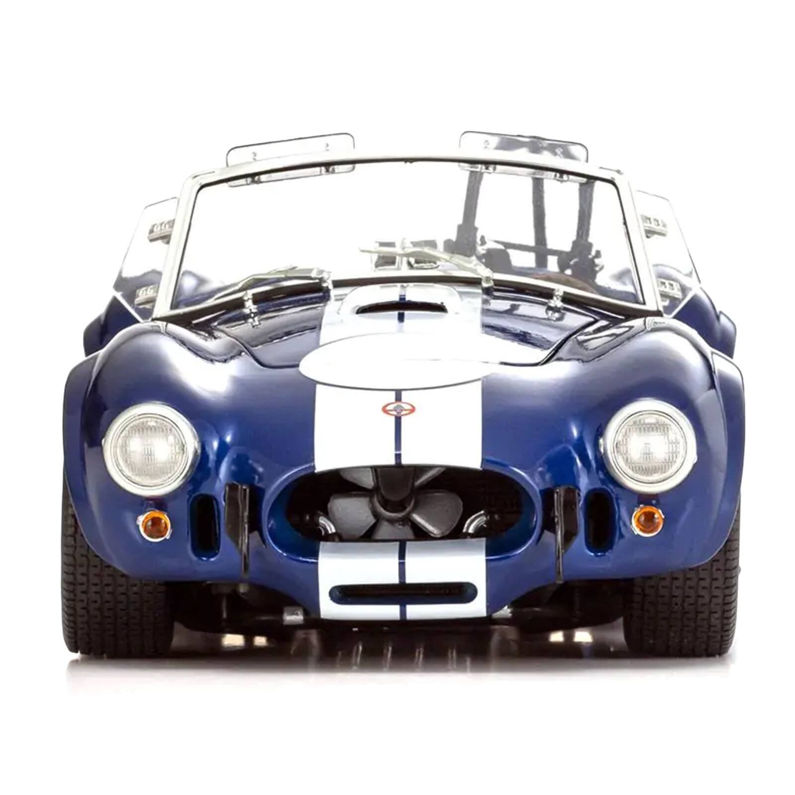 Alt View 4. Kyosho - Shelby Cobra 427 S/C Blue with White Stripes and Race Graphics 1/18 Diecast Model Car by Kyosho.