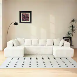 Meqiodas - 130" Boneless Couch, Cloud Couch Sectional, Corduroy Sofa for Living Room, U Shaped Modular Sofa, No Assembly - Beige