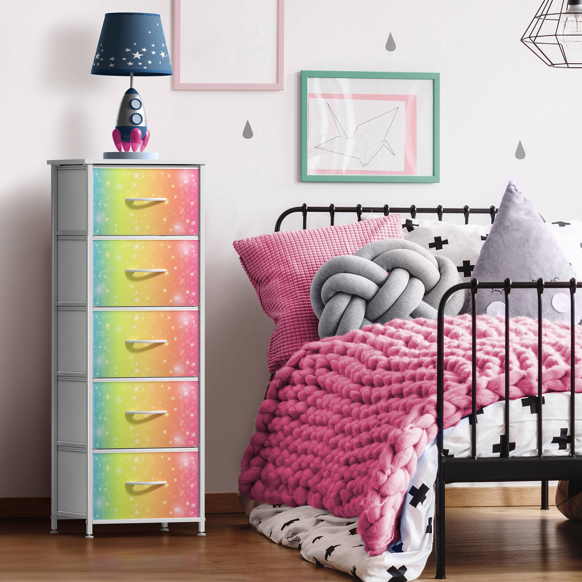 Angle. Sorbus - Sorbus Nightstand with 5 Drawers, Tall Storage Dresser Tower Organizer for Bedroom, Hallway, Closet, College Dorm - Multicolor.