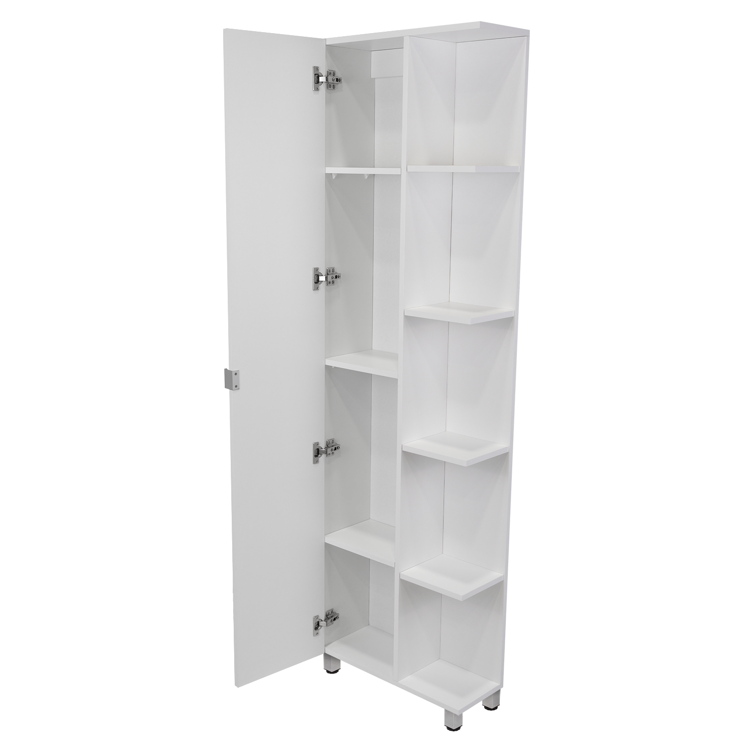 Alt View 1. TinyHomie - Corner Cabinet Womppi Five Open Shelves Single Door White Finish - White.