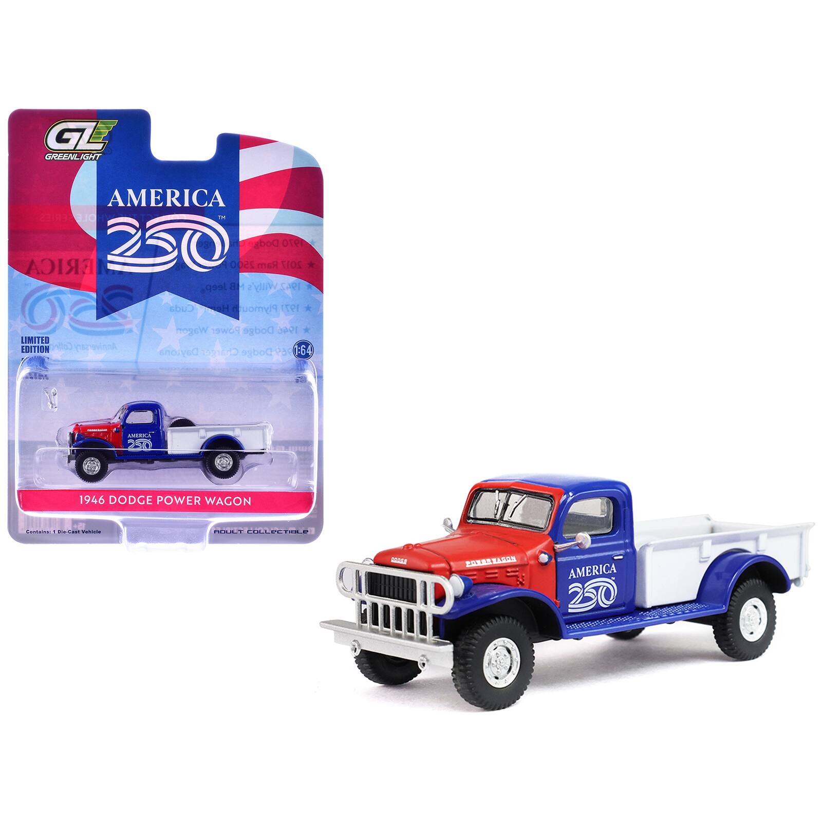 "1946 Dodge Power Wagon Pickup Truck Red, White, and Blue ""America 250 Edition"" 1/64 Diecast Model Car by Greenlight" price history on PriceWatchPro