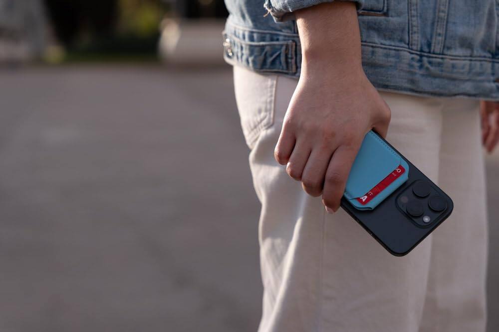 Alt View 4. Satechi - Magnetic MagSafe Wallet - Double Flap Stand, 4 Card Slots, NFC Pass-Through, for iPhone 17/16/15/14/13/12 - Light Blue.