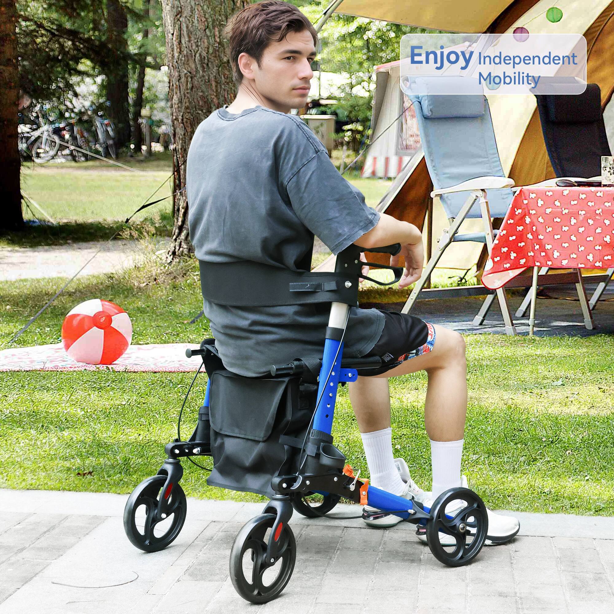 Alt View 6. Topteng - ​​8" Wheel Foldable Rollator Walker with Adjustable Seat & Height - All-Terrain Tires, 300lb Capacity, fit for Seniors​ - Black.