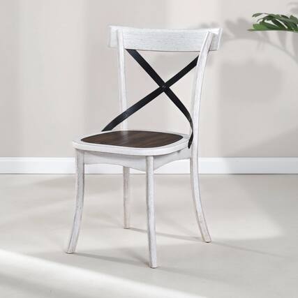 Front. Lirago - 21 Inch Rustic Farmhouse Dining Chairs Set of 2 Solid Wood Frame Metal X Back Vintage Side Chairs - Antique Dark Oak,Antique White.
